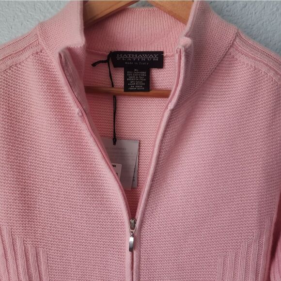 HATHAWAY PLATINUM Cashmere Cozy Pink Ribbed Cardigan Sweater - Picture 2 of 7